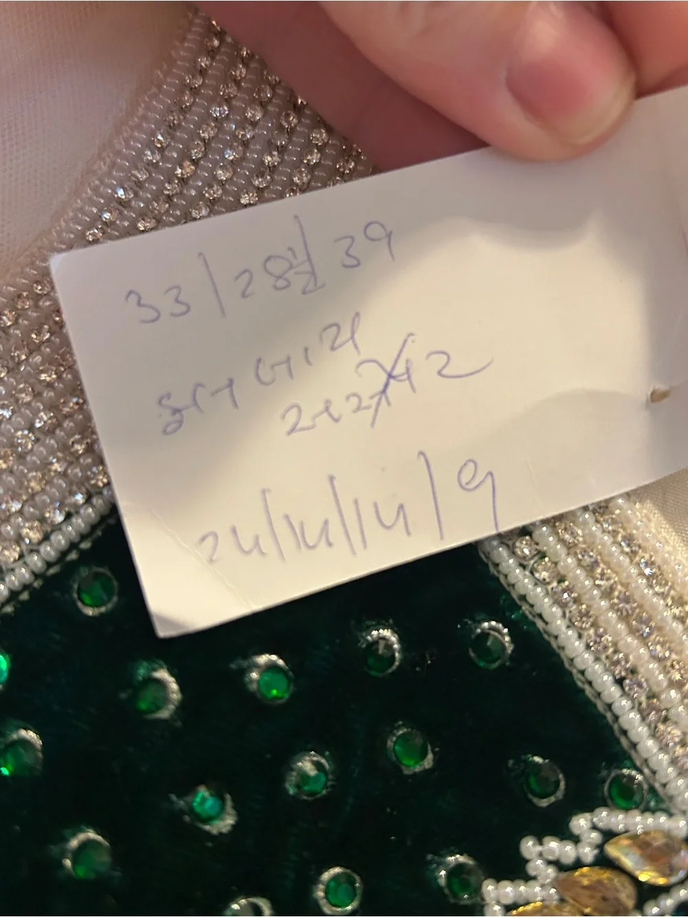 Lily Fashion Green Velvet Evening Top with Crystal Teardrop and Bead Embellment